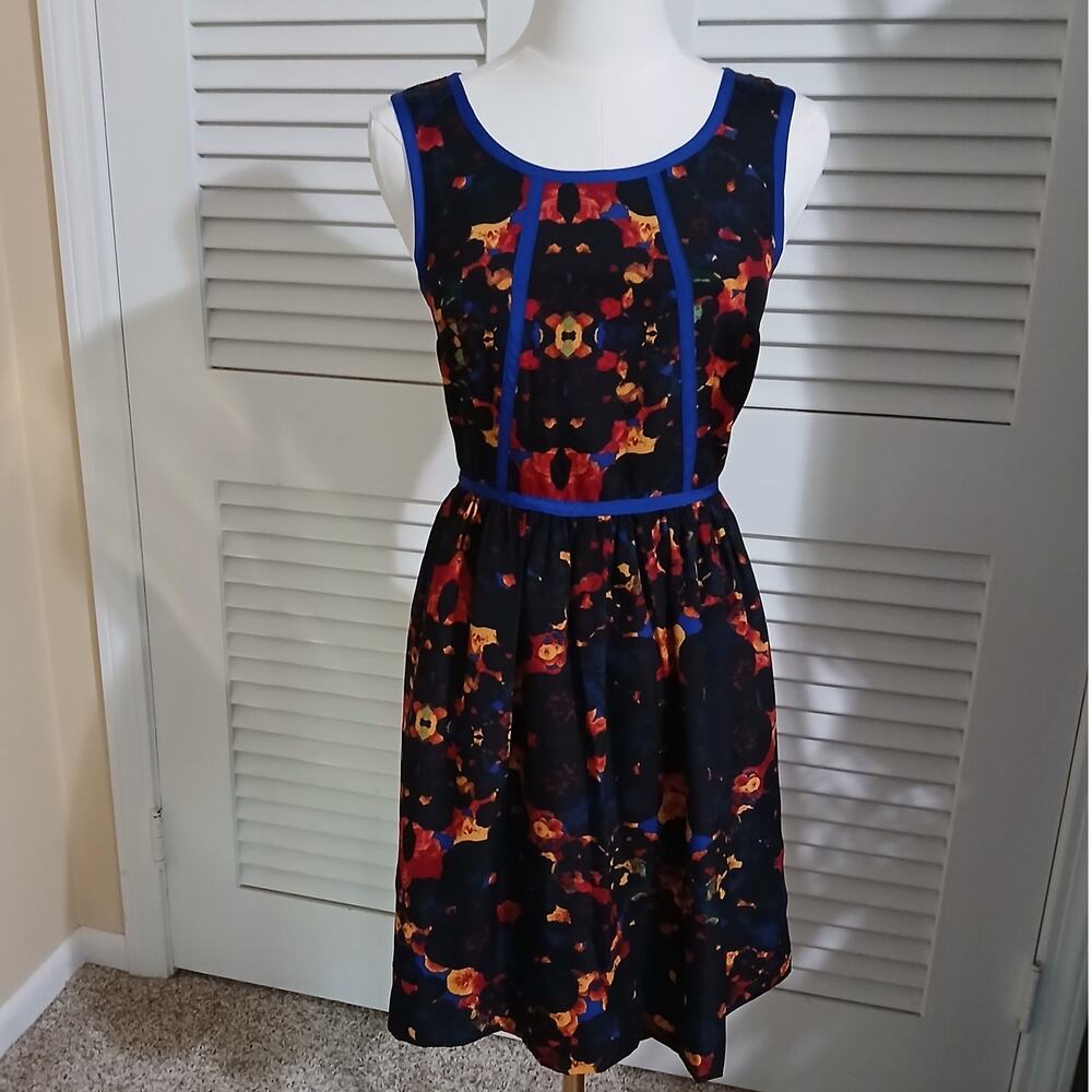 Kensie XS Sleeveless Fit & Flare Fully Lined Black Abstract Print Dress